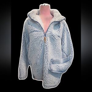 Cozy Sherpa Fleece Jacket - Light Blue Sz XL